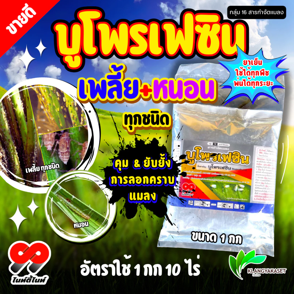 บูโพรเฟซิน 99 25% ชนิดผง 1 กิโลกรัม เป็นสารยับยั้งการลอกคราบของแมลง ควบคุมการฟักไข่ ลดการวางไข่