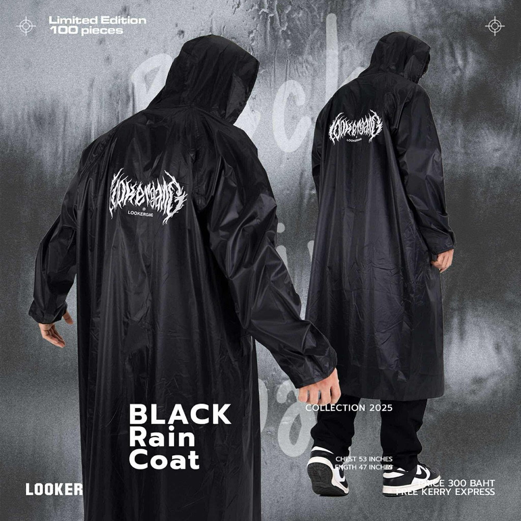 LOOKER - BLACK RAIN COAT เสื้อคลุมกันฝนสีดำ
