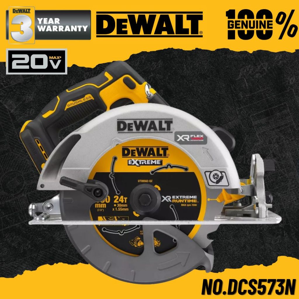 DEWALT เลื่อยวงเดือนไร้สาย 20V Max XR 7-1/4" (184 mm.) No.DCS573N-B1 (เครื่องเปล่า)