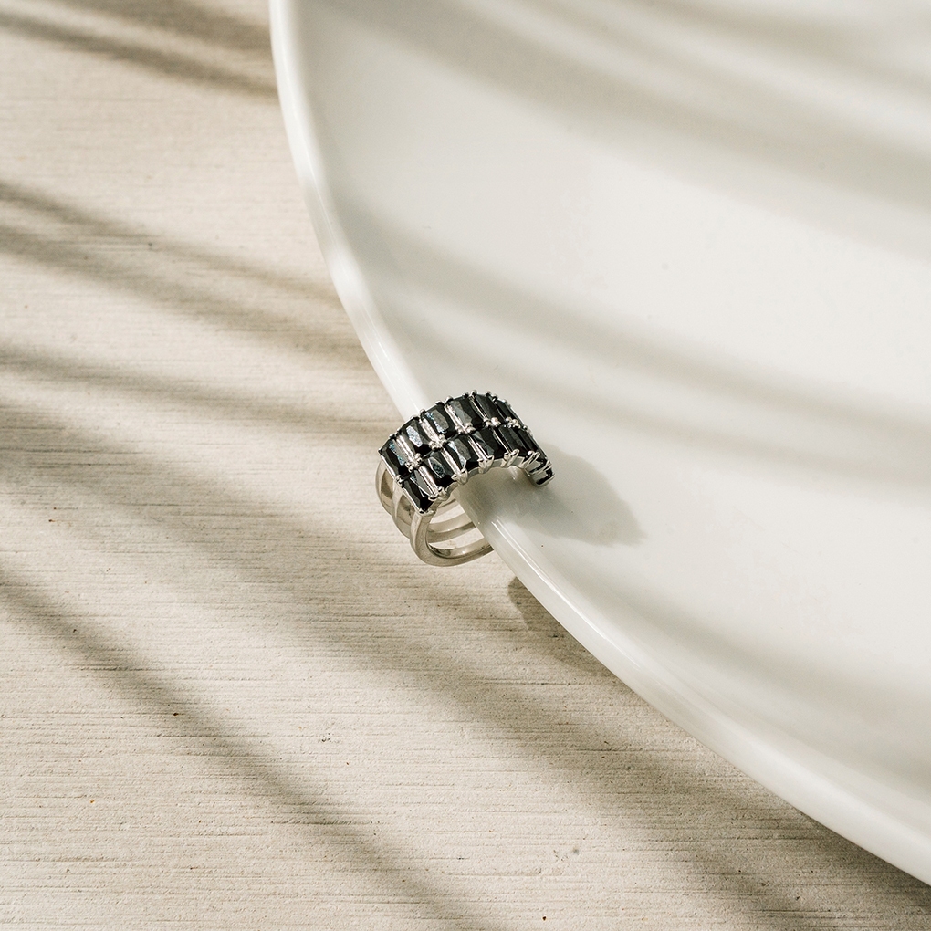 Ar-Kang Collection AKEC456/AKEC457 ต่างหูเงินแท้ 92.5% Black Cz เพขร Cz สีดำ