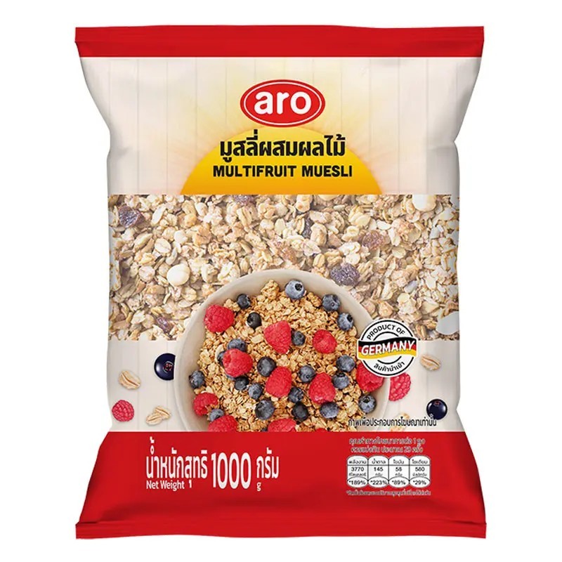 Aro เอโร่ ซีเรียล มูสลี ผสม ผลไม้ 1 กก. มีส่งแบบ express delivery ได้สินค้าภายในวัน