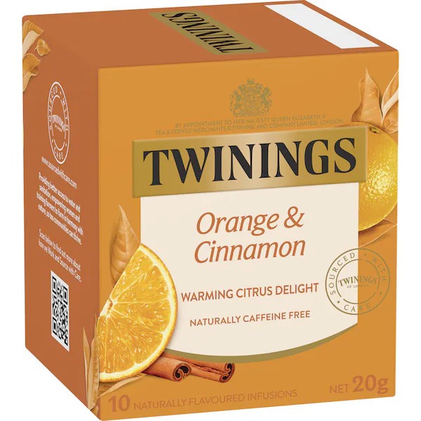 ชา ทไวนิงส์ ส้มและซินนามอน แพ็ค 10 ซอง/Twinings Orange & Cinnamon Tea Bags 10 pack (ชามีซองบรรจุแยก)