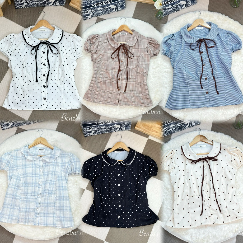 Benzbunny29 - เสื้อลาย Polkadot รุ่น Punchy สาวอวบ พิมพ์ลายจุดกระดุมดอกไม้ สาวอวบ อก 36-46“ #2120