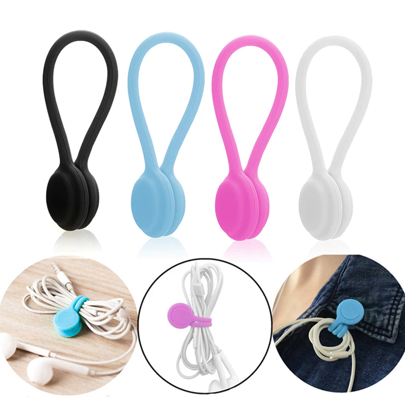 4PCS สายเคเบิลจัดระเบียบ สายหูฟังแม่เหล็กจัดระเบียบสายชาร์จซิลิโคนป้องกันการพันกันของสายจัดระเบียบสายแบบซิป ที่เก็บสายเค