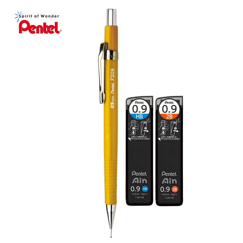 Pentel ดินสอกด เพนเทล ขนาด 0.9mm P209-G ด้ามสีเหลือง