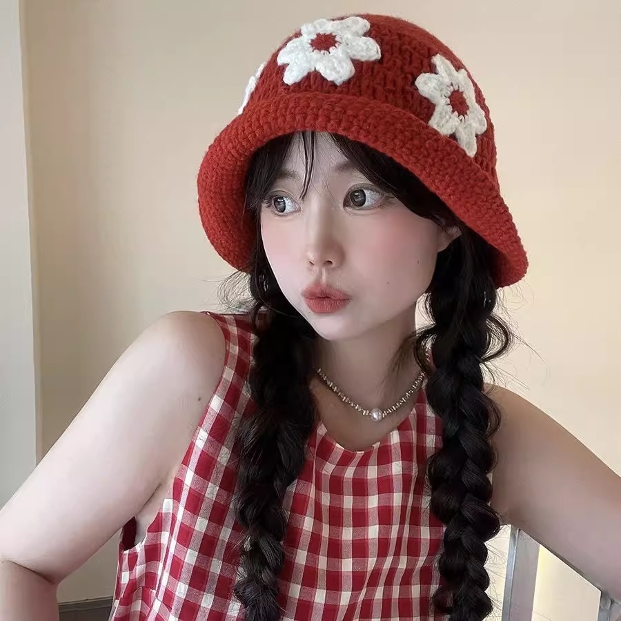 ร้านค้าไทย🔥หมวกบักเก็ตผ้าถักนิตติ้ง ลายดอกไม้ กันลมให้ความอบอุ่นแบบหนา แฟชั่นสไตล์เกาหลี ระบายอากาศได้ดี สําหรับผู้หญิง - รูปที่ 3