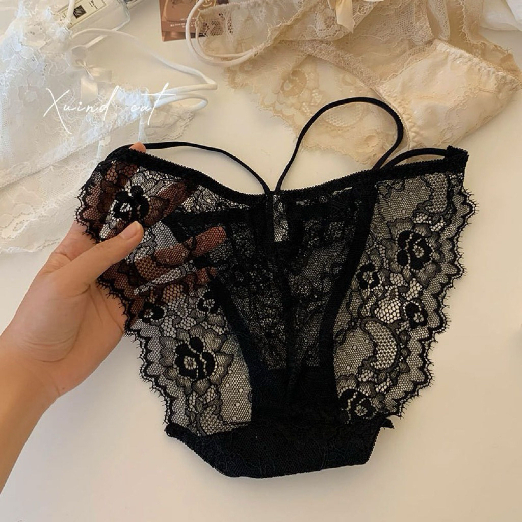 กางเกงลูกไม้ซีทรูดีไซส์สายข้างเอวเส้นเล็กน่ารัก #1009