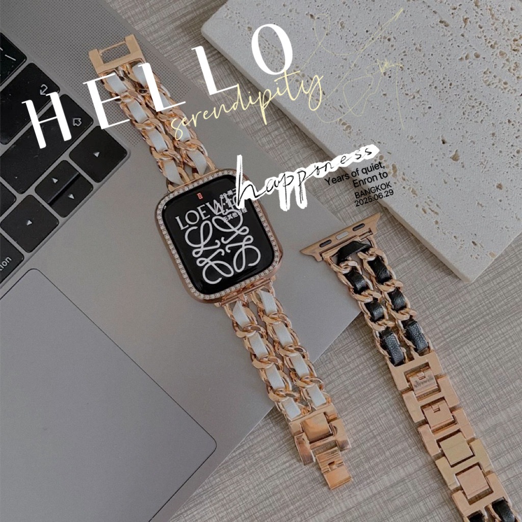 พร้อมส่ง สายนาฬิกาข้อมือสแตนเลสแบบโซ่ สไตล์ชาแนล สําหรับ Smart Watch 10 9 8  7 6 5 4 3 2 1 Se Ultra 