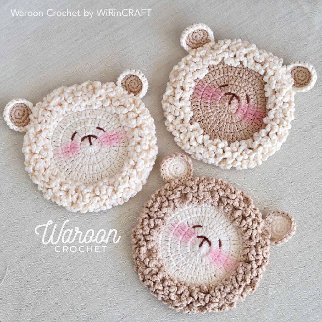 แผ่นรองแก้ว แกะ งานถักโครเชต์ | Sheep Cup Coaster by Waroon Crochet
