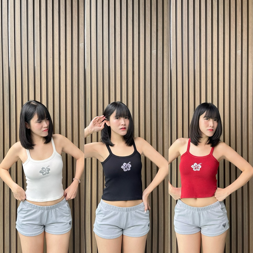 Mabeau - Chaba tank top เสื้อสายเดี่ยวสกรีนดอกชบากลิตเตอร์