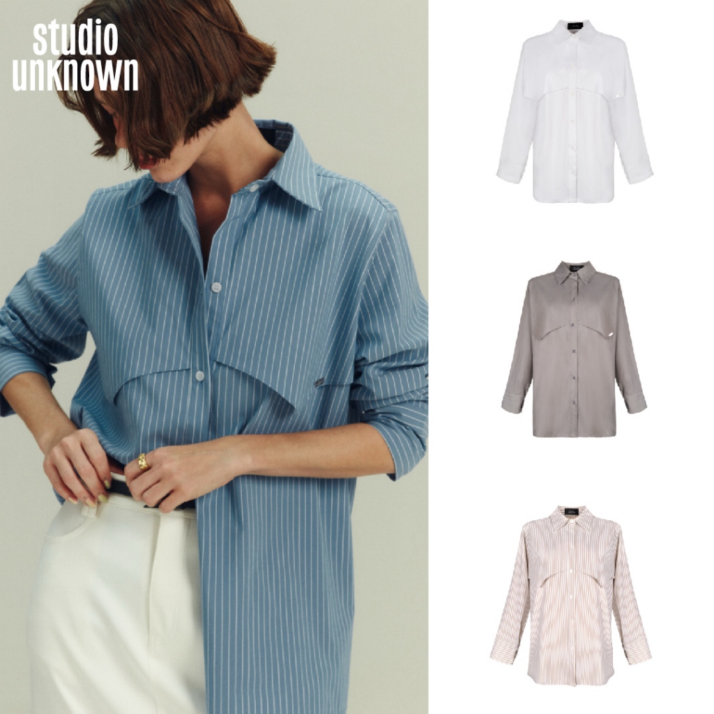 STUDIO UNKNOWN - Joan Oversized Shirt เสื้อเชิ้ตดีเทลป้ายเหล็ก