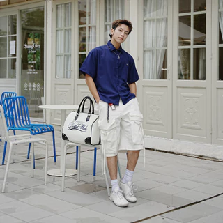 Karants เสื้อเชิ้ต Cropped Boxy ผ้าฝ้ายเนื้อเย็น ตกแต่งด้วยโลหะเรียบ สำหรับผู้ชายและผู้หญิง Unisex - KR216