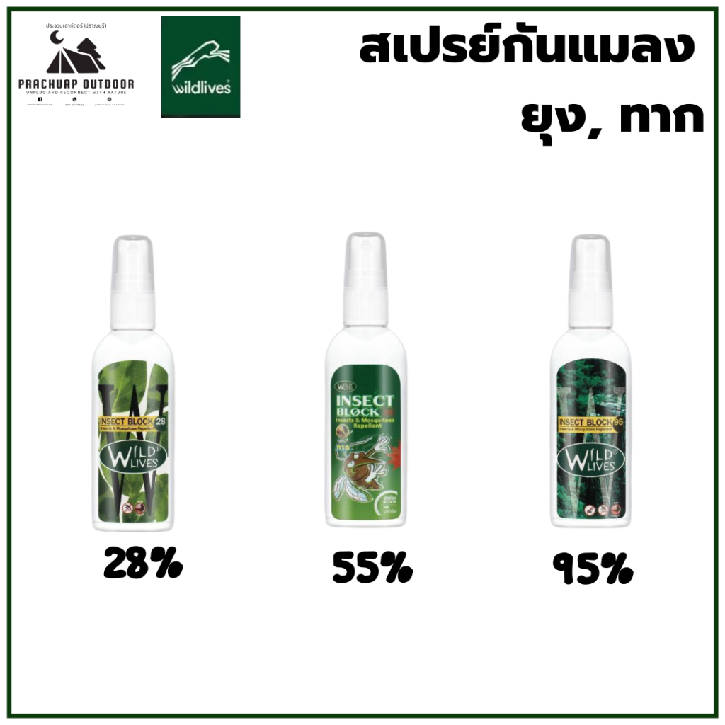 ❤️ส่งจากร้านยา❤️ WILD LIVES INSECT BLOCK สเปร์ยกันยุง คุ้น ทาก แมลง DEET 28,55,95% 50ml