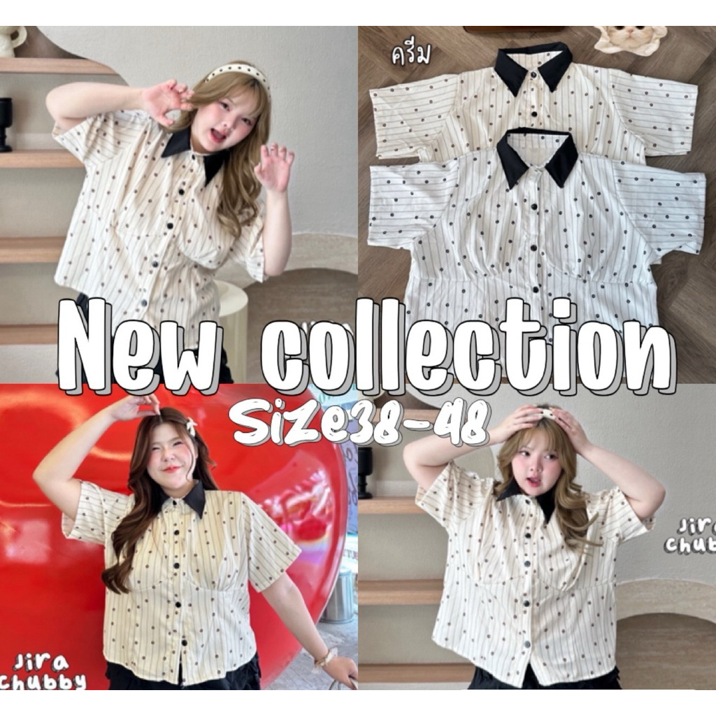(Shopee video &liveมีส่วนลด) เสื้อเชิ้ตลายดอกไม้ งานผ้าครัชแต่งปก กระดุมถอดติดได้(38-48)