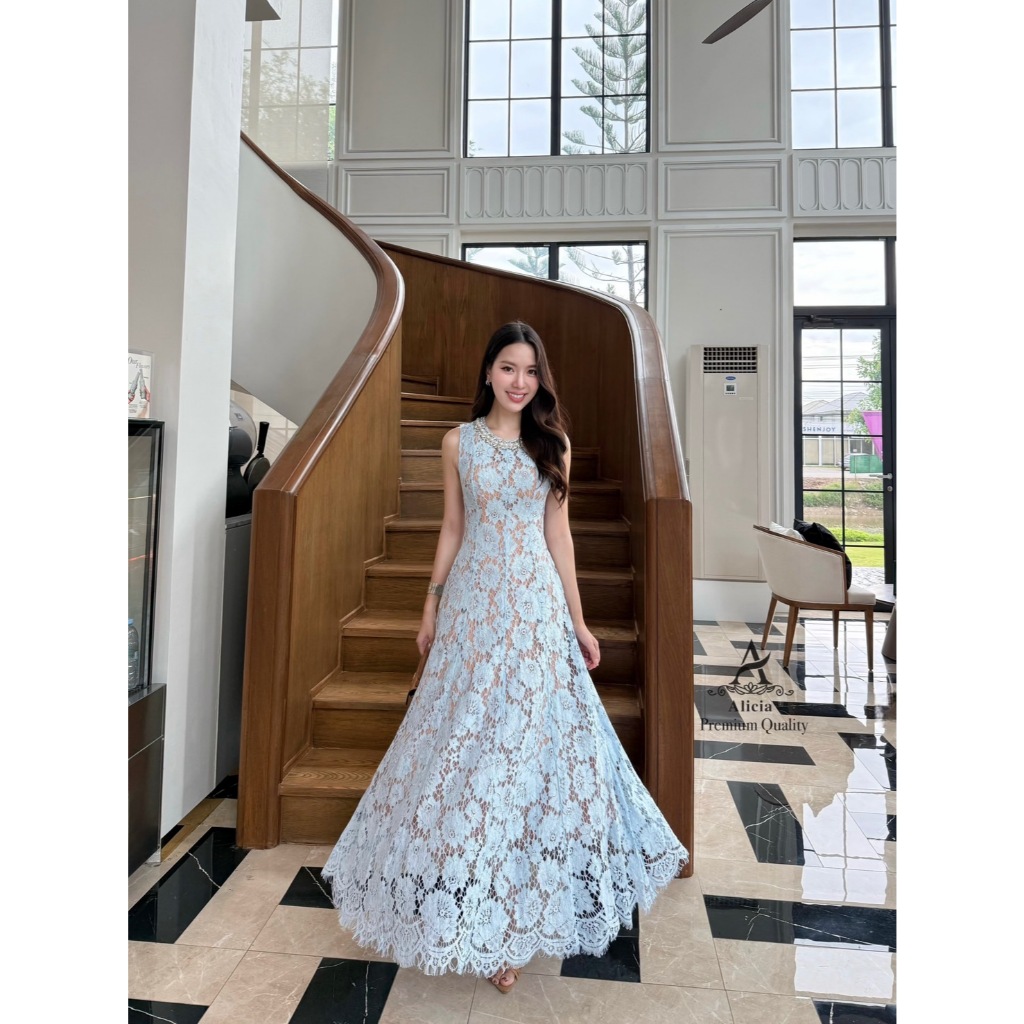 ALICIA BRAND ALC021 ชุดแม็กซี่เดรสลูกไม้แขนกุด