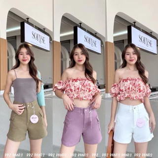 ʙʀᴏᴏᴋᴇ🍃กางเกงยีนส์ขาสั้น คาร์โก้ ผ้ายีนส์สี เนื้อผ้ายืด ป้าย chuu-5kg