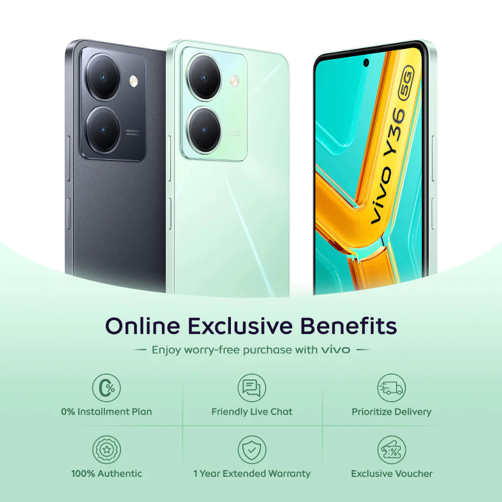 vivo Y36 5G สมาร์ทโฟน｜หน้าจอ 6.64 นิ้ว FHD+｜แบต 5000mAh｜ชาร์จเร็ว 44W｜RAM 8GB + ROM 256GB｜กล้องหลัง 50MP｜รองรับเครือข่าย - รูปที่ 3