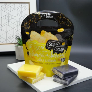 สบู่ขมิ้น&ชาโคล 1ห่อ มี70g.x4ก้อน แบรนด์มณี