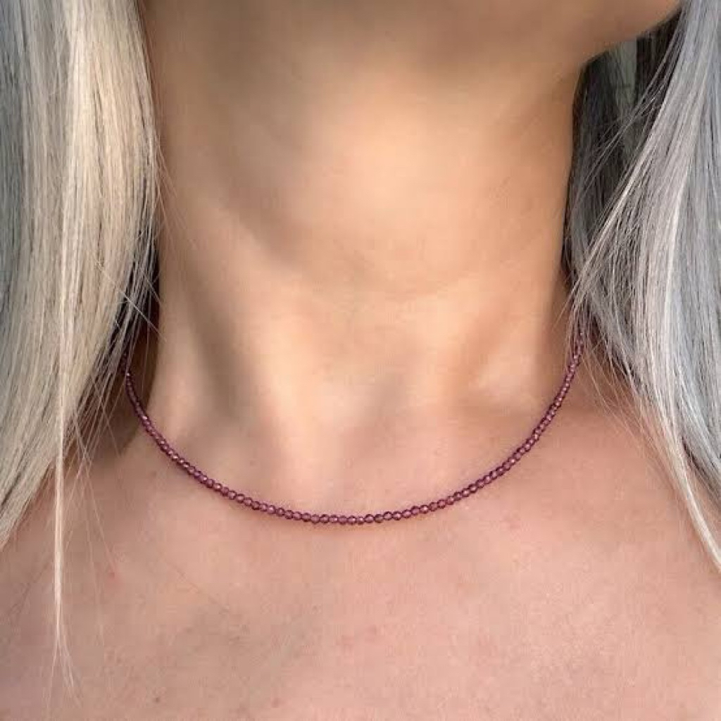 beautiful natural 2 mm beaded necklace such as lapis lazuli 💙 pink opal ,red garnet,Aqumarine,tourmaline