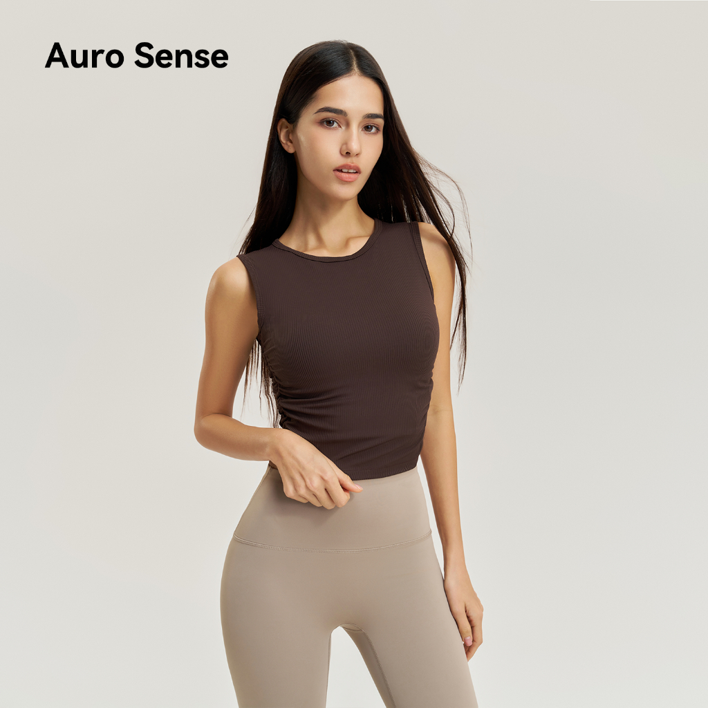 Auro Sense เสื้อกล้าม ออกกำลังกาย สำหรับ ผู้หญิง ออกแบบ จีบข้างเสื้อ กว้างสบาย เหมาะสำหรับ วิ่ง โยคะ และกีฬาอื่นๆ