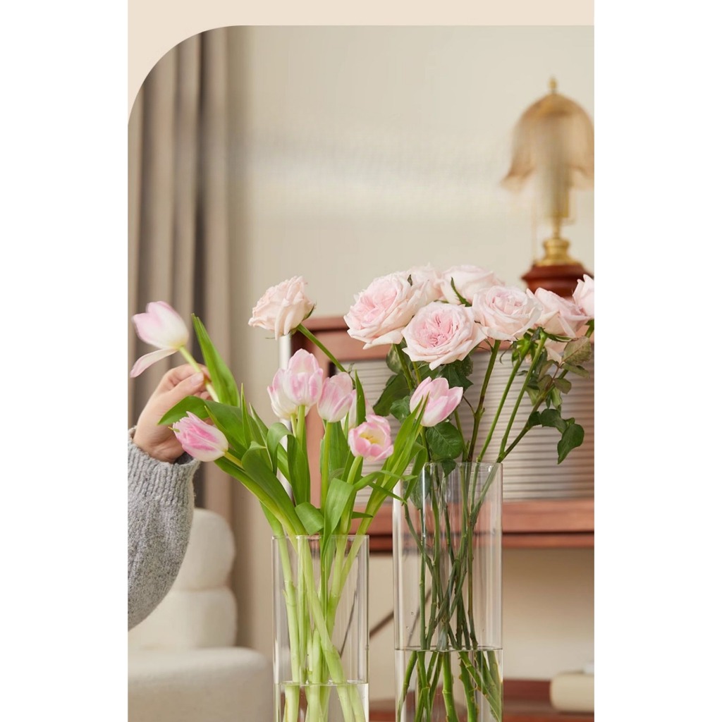 [แจกันอะคริลิคใสสูง] ตกแต่งบ้านที่เรียบง่ายทันสมัยน้ำหนักเบาทนทานวัสดุป้องกันสิ่งแวดล้อมอเนกประสงค์ แจกันมินิมอล