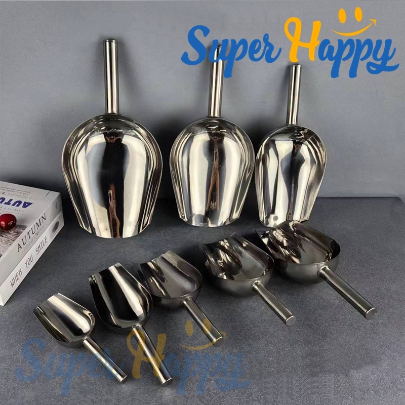 ที่ตักน้ำแข็งสแตนเลส 304 พลั่วตักข้าวสาร ตักน้ำตาล ตักของแห้ง ด้ามจับถนัดมือ ทนทานไม่เป็นสนิม