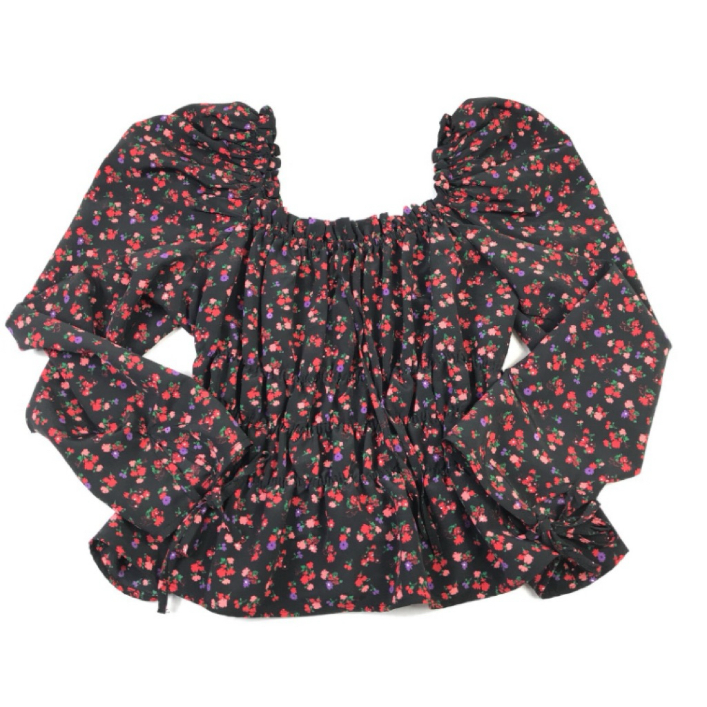 มือสอง เสื้อ TOPSHOP size UK8 EUR40 สีดำลายดอกเล็กๆ สีแดง  คอสี่เหลี่ยม