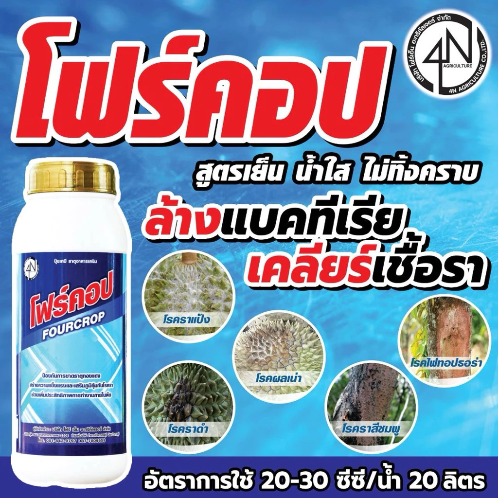 ล้างแบคทีเรีย เคลียร์เชื้อรา “โฟร์คอป“ คอปเปอร์น้ำเข้มข้น ขนาด1ลิตร สารทองแดงสังเคราะห์ออร์แกนิค ราสนิมใบ ปุ๋ยพืช