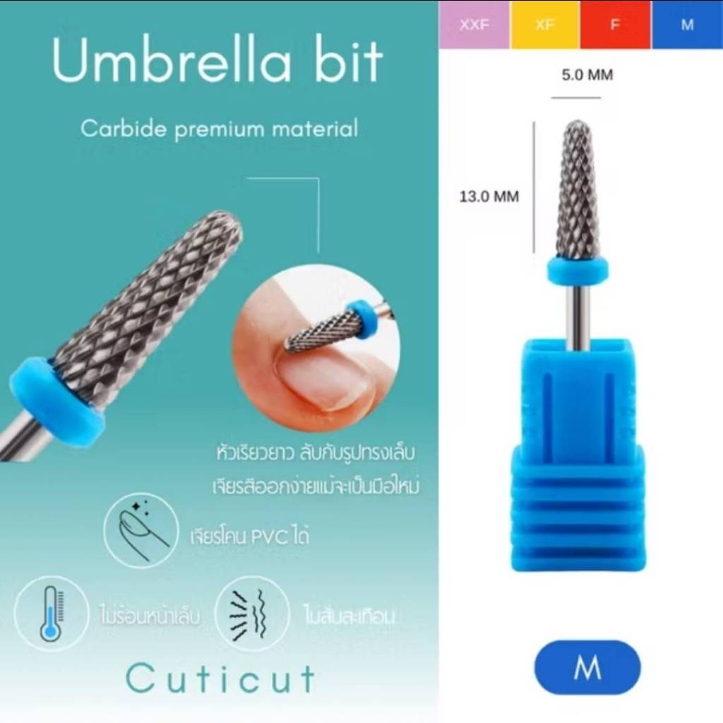 Carbide Umbrella Bit Cuticut 5×13mm. หัวเจียคาร์ไบด์ สำหรับเจียล้างสีเจล ถอดเล็บต่อออก พร้อมส่ง รูปที่ 3
