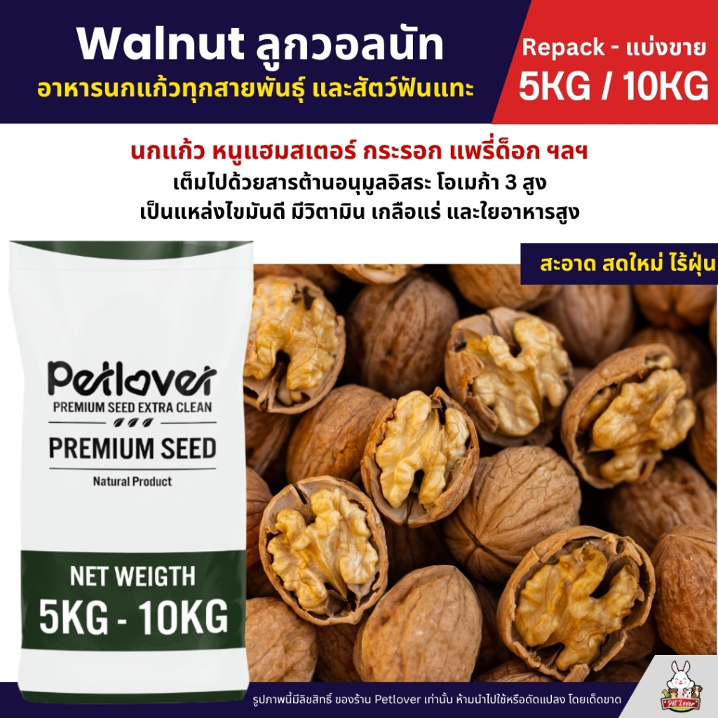 (5KG/10KG) วอลนัท Walnut สำหรับนกแก้ว หนูแฮมสเตอร์ กระรอก แพรี่ด็อก และสัตว์ฟันแทะ