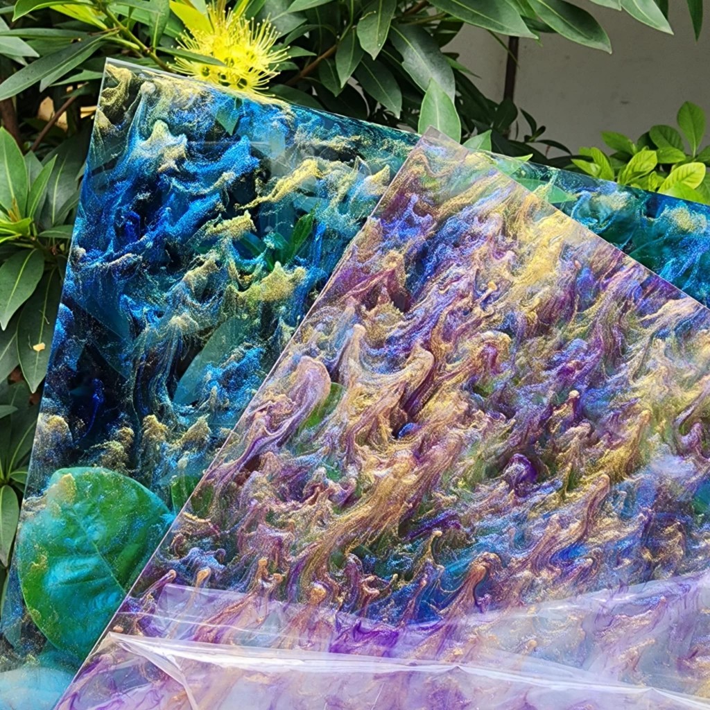 ลายใหม่ แผ่นอะคริลิค สีกาแล็คซี กึ่งโปร่งแสง ประกายทอง หนา 3 mm (ขนาด 25x30 cm)📌อ่านรายละเอียดก่อนสั่ง