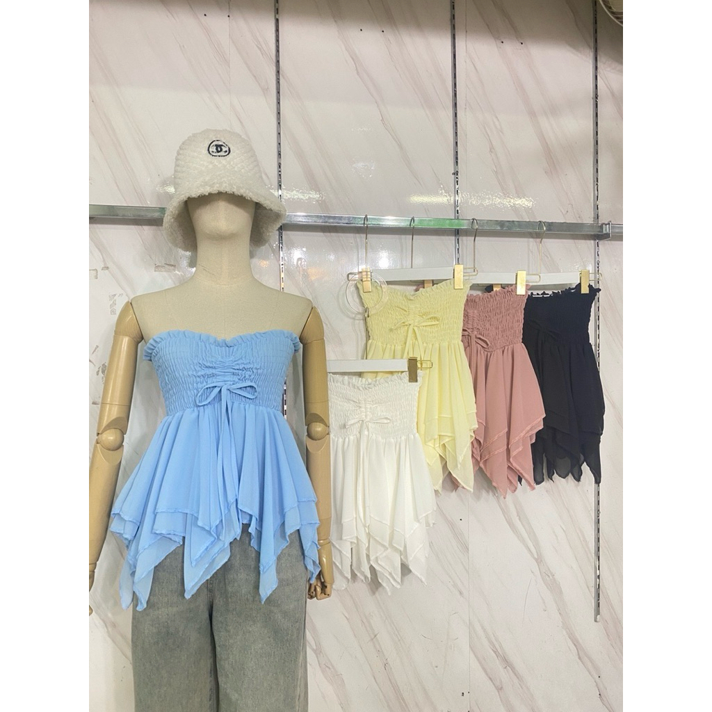 เสื้อเกาะอกรูดหน้าทรงแมงกระพรุน (อก28-38) no.1042