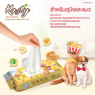 Kasty Pet Wipes ผ้าเปียกเช็ดทำความสะอาด ทิชชู่เปียก สำหรับสุนัขและแมว ขนาดแผ่น 24 x 22 ซม. (70 แผ่น/ แพ็ค)