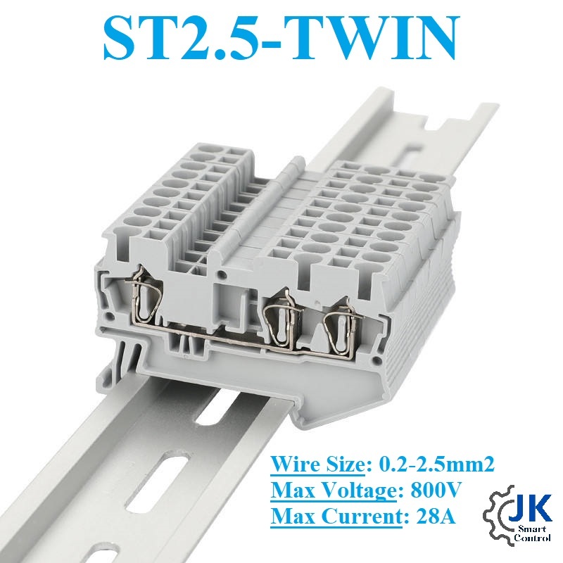 ST2.5-TWIN Terminal Block: Wire Size 0.2-2.5mm2, Voltage/Current: 800V/28A