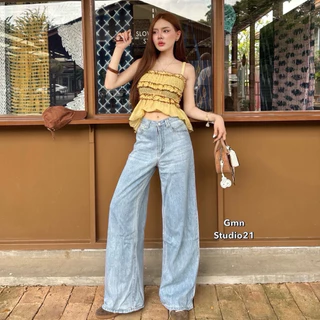 ᴍᴏɴᴀ ᴊᴇᴀɴꜱ✨กางเกงยีนส์ขากระบอกใหญ่ สีฟอก ผ้านุ่ม Baggy jeans กางเกงยีนส์ผู้หญิง