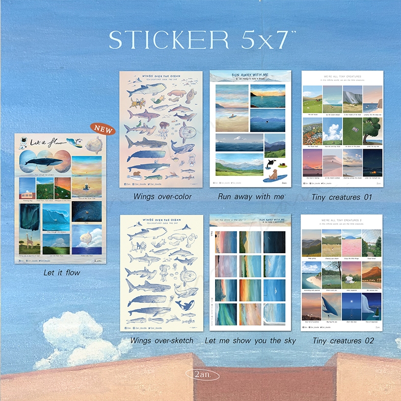 Sticker PVC 5x7" - สติกเกอร์กันน้ำ ปลาวาฬ สีอะคริลิค คนจิ๋ว ธรรมชาติ 2an.
