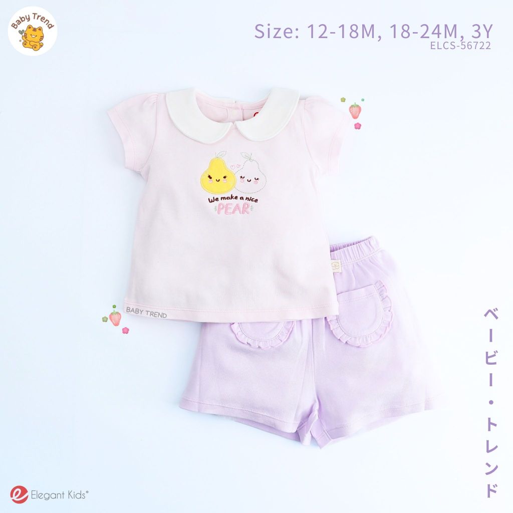 Elegant Kids ชุดลูกสาว 12เดือน ถึง 3ปี ชุดเสื้อคอปก กางเกงขาสั้น ลายผักผลไม้น่ารักๆ