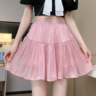 เอวสูง กระโปรงครึ่งตัว แฟชั่นสบาย ๆ กระโปรงจีบ เอวยางยืด รูป…