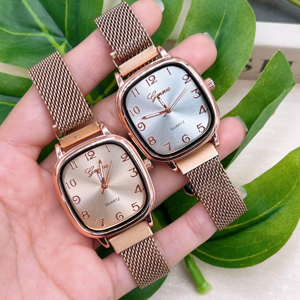 Geneva นาฬิกาข้อมือแฟชั่นแบรนด์แท้สายแม่เหล็กปรับสายได้ หน้าปัดทรงสี่เหลี่ยมขนาด30มม.ตั้งเวลาให้