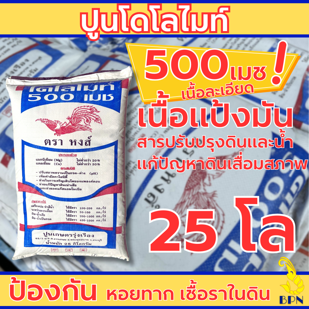 ปูนโดโลไมท์ 500 เมช (เนื้อแป้งมัน) ยกกระสอบ 25 กิโลกรัม