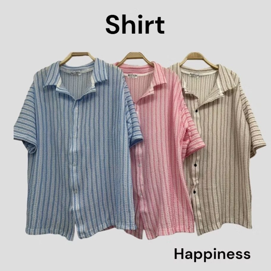เสื้อเชิ้ตผ้าทอ เสื้อติดแกรม เสื้อเกาหลี อก 46" ยาว 28"