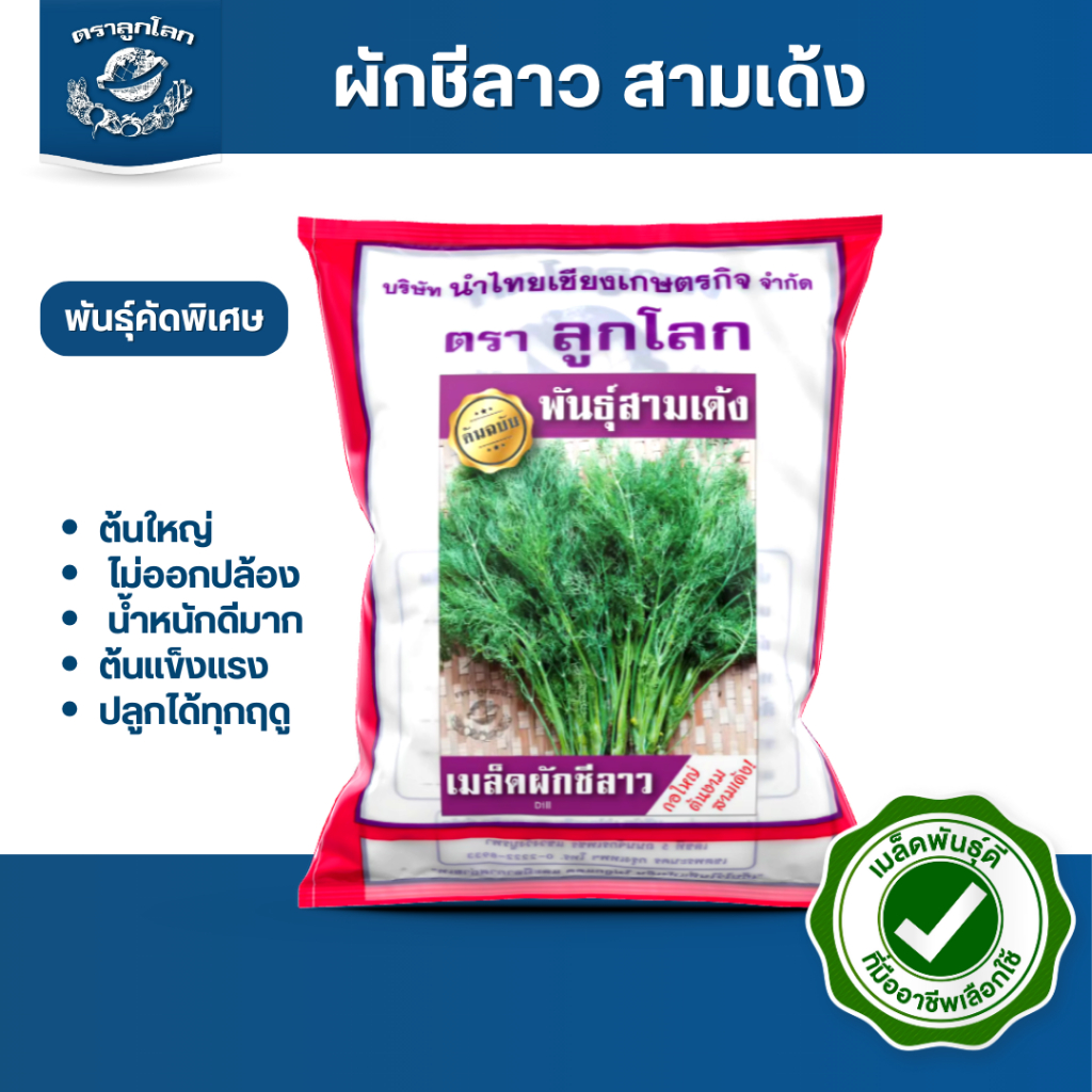 ตราลูกโลก เมล็ดผักชีลาว สามเด้ง ขนาด500กรัม Coriander เมล็ดพันธุ์ผัก ผักสวนครัว ผักซอง
