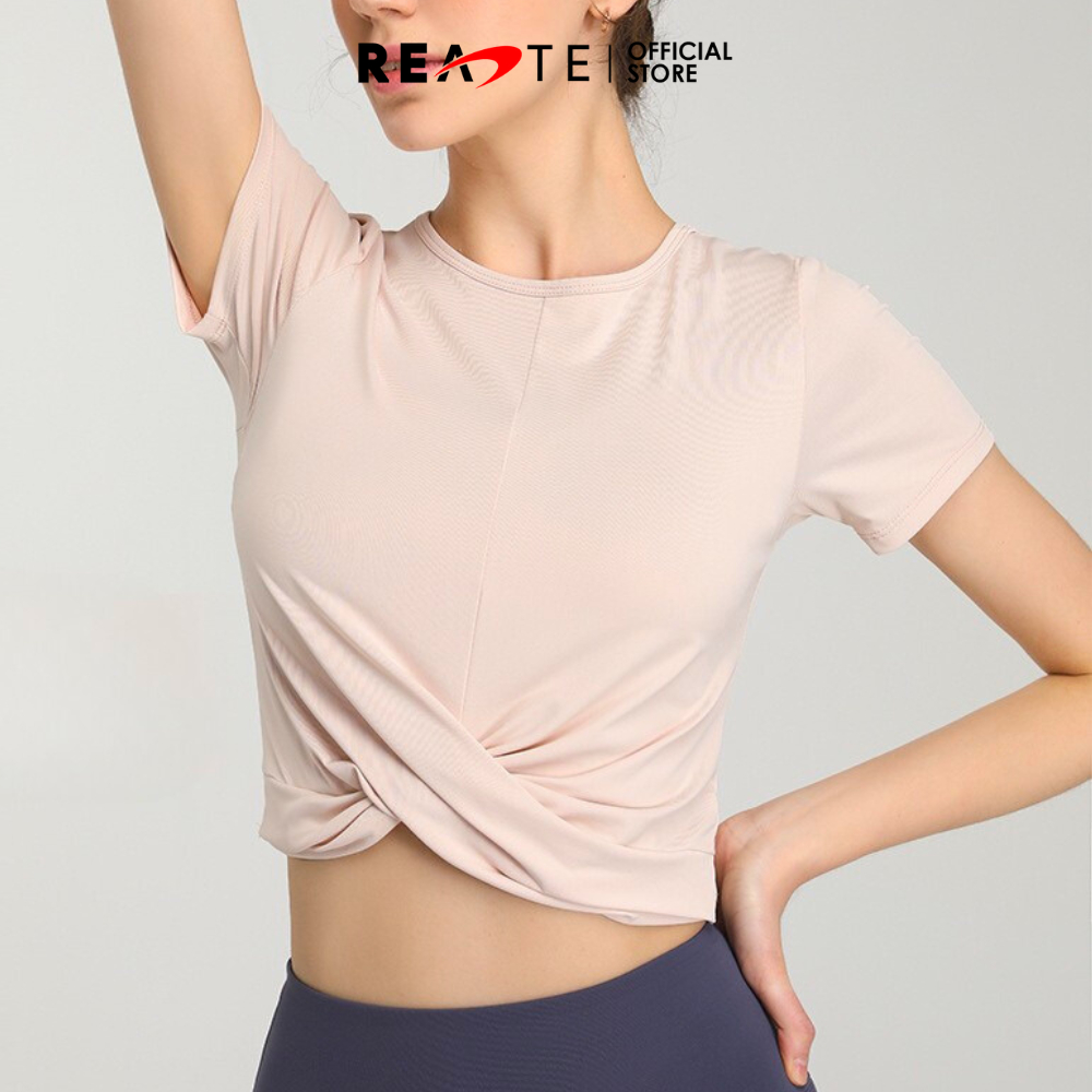 READTE เสื้อยืดออกกำลังกาย ใส่วิ่ง โยคะ TWIST FRONT ผ้านิ่มระบายอากาศดี SPORT WEAR — صورة 6