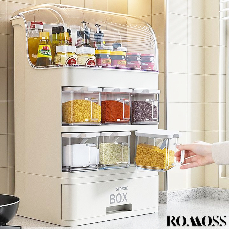 ROMOSS ชั้นวางเครื่องเทศ ชั้นวางเครื่องปรุงในครัว กันฝุ่น กันความชื้น การออกแบบแยก ไม่เกะกะบนเคาน์เตอร์ครัวอีก