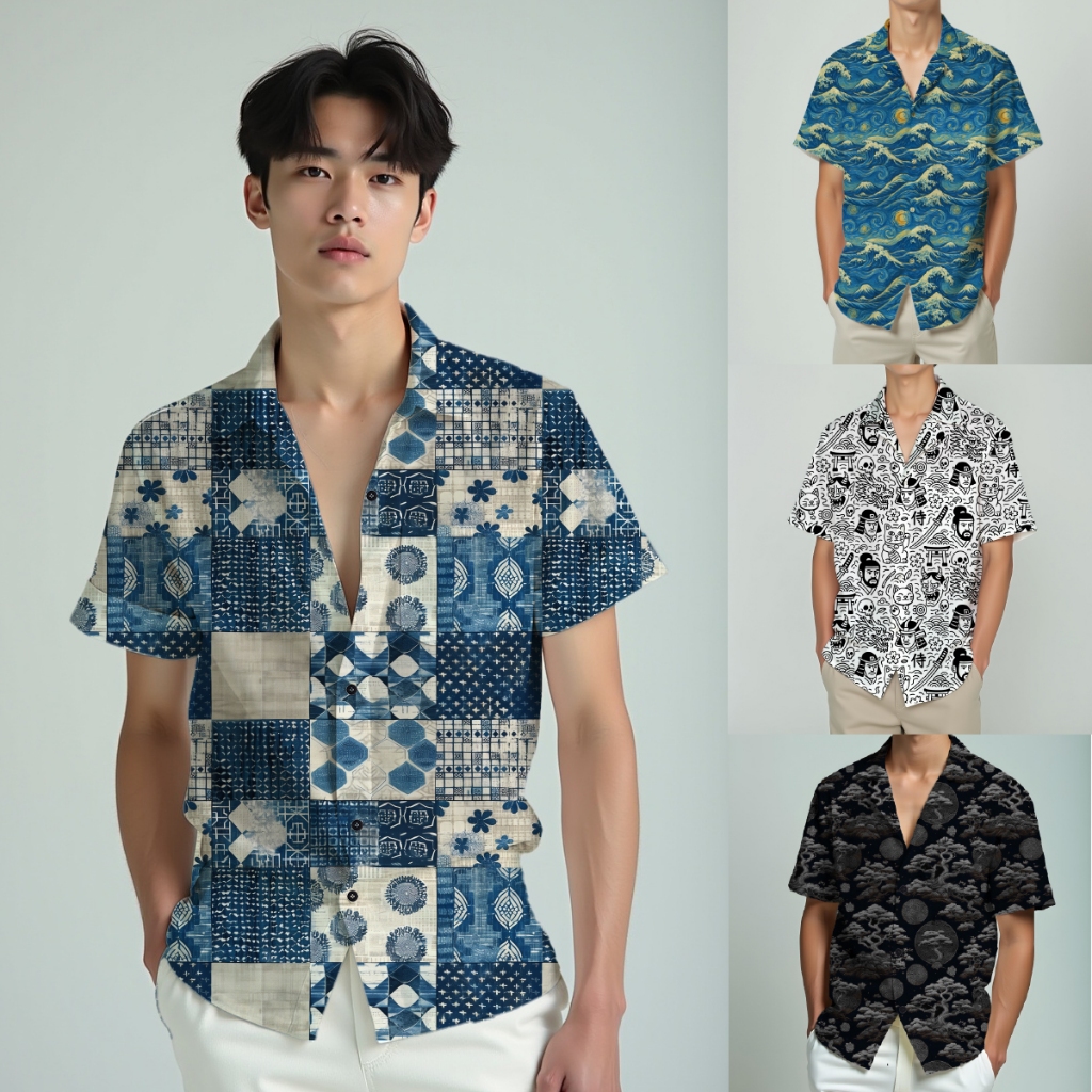 เสื้อเชิ้ตฮาวาย เสื้อฮาวาย พิพม์ลายสไตล์ญี่ปุ่น เสื้อพิมพ์ลายน่ารัก ส่งไว กทม Freesize