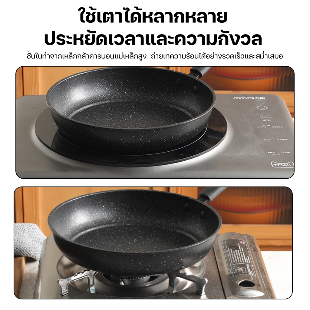 กระทะเคลือบหินอ่อน กระทะ เทฟล่อน 3ชั้น ไม่ติดกะทะ กระทะนอนสติ๊ ขนาด 21-25cm กระทะหน้ากว้างหม้อเกาหลี ใช้กับเตาแม่เหล็ก - รูปที่ 2