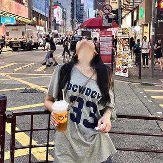 พร้อมส่งในไทย*** เสื้อยืดปาดไหล่ โอเวอร์ไซส์ขนาดใหญ่ ปาดไหล่ข้างเดียว Y223
