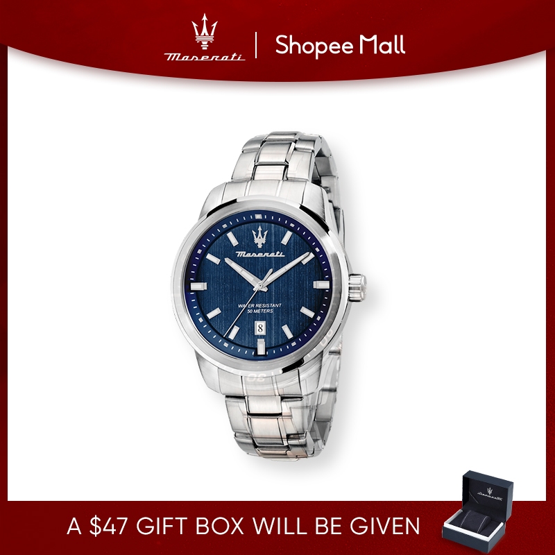 【2 Years Warranty】 Maserati Successo 44mm Silver Stainless Steel Men's Quartz นาฬิกาข้อมือ R8853121004 With Luminous Dial Hands