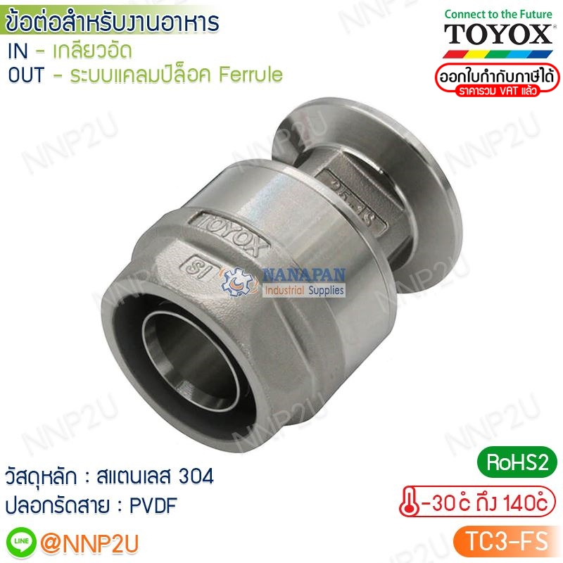 TOYOX ข้อต่อสําเร็จรูปสําหรับงานอาหาร TC3-FS เฟอร์รูล ข้อต่อสแตนเลส TOYOXCONNECTOR