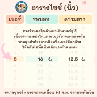 เบอร์ 5 เสื้อน้องหมา-น้องแมว รอบอก 18 นิ้ว